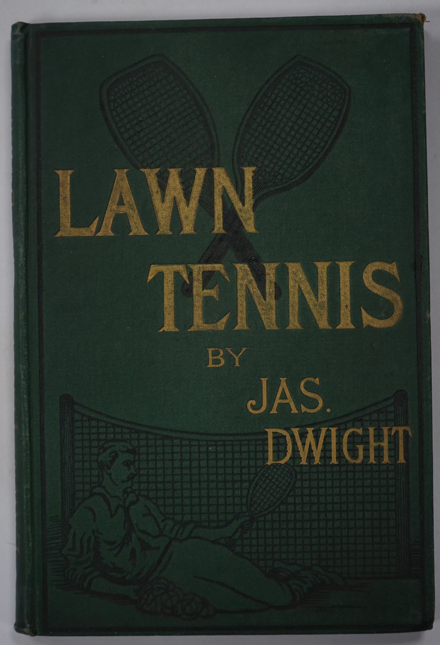 Dwight, James - Lawn Tennis, green pictorial cloth with gilt lettering, 8vo, ink ownership inscription to title head, 8pp. of adverts at end, floral printed end papers, Wright & Ditson, Boston, [1887].